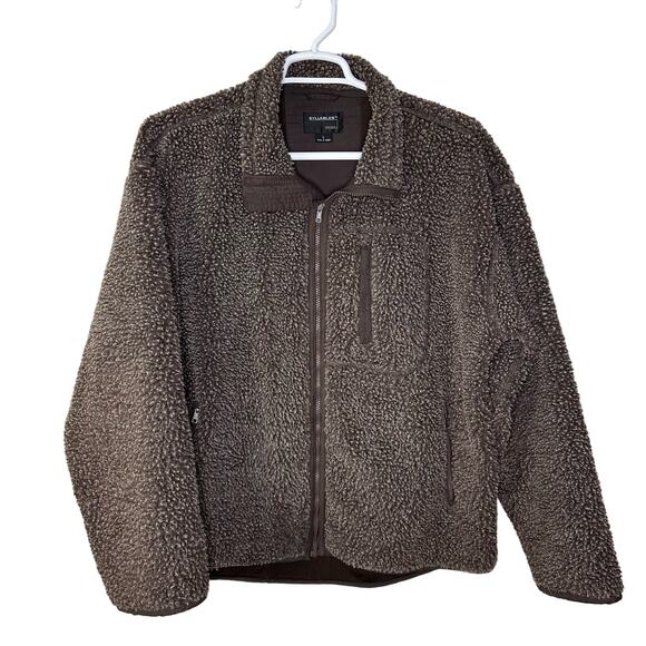 VTG Syllables System Men's Large Fleece Deep‎ Pile Sherpa Full Zip Brown Jacket - Picture 1 of 8